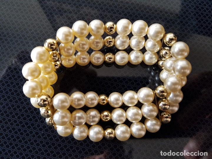 Joyeria: Pulsera el&aacute;stica con 3 filas de perlas - Foto 1