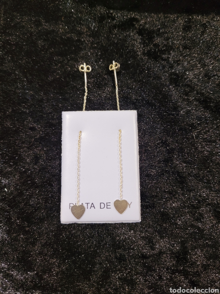 Joyeria: Originales pendientes de plata de ley largos con cadena y coraz&oacute;n - Foto 4