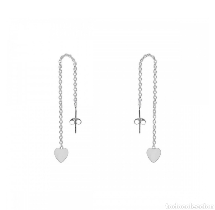 Joyeria: Originales pendientes de plata de ley largos con cadena y coraz&oacute;n - Foto 1