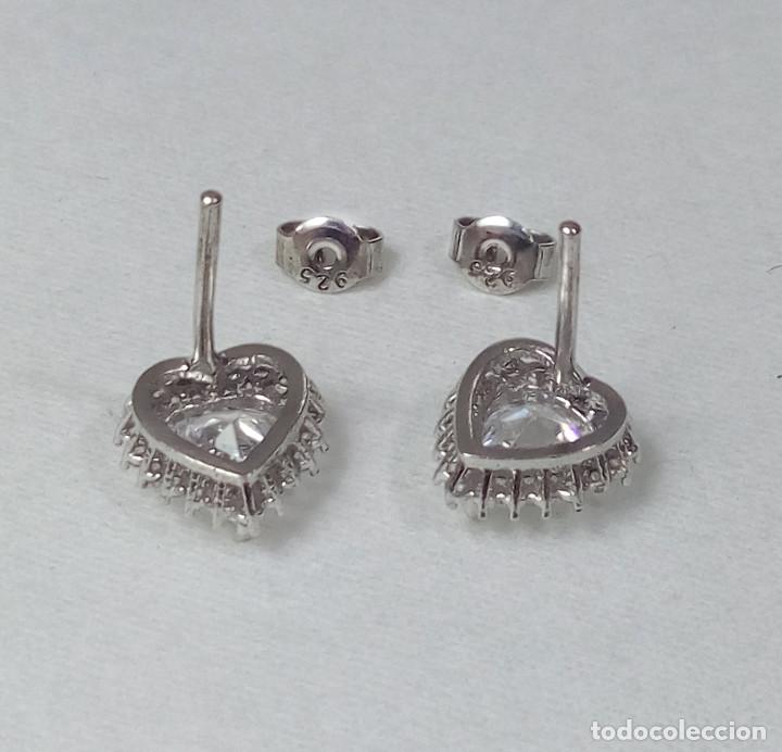 Joyeria: Pendientes con forma de coraz&oacute;n de plata de ley con circonitas - Medida 1 cm. - Foto 5