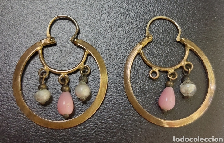 Joyeria: Pendientes antiguos de metal dorado. - Foto 6