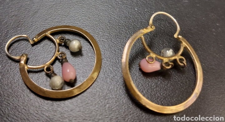 Joyeria: Pendientes antiguos de metal dorado. - Foto 9