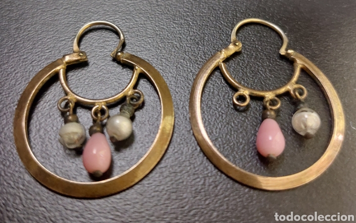Joyeria: Pendientes antiguos de metal dorado. - Foto 5