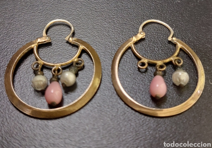 Joyeria: Pendientes antiguos de metal dorado. - Foto 4