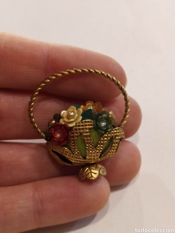 Joyeria: Antiguo broche cesta de flores. - Foto 5