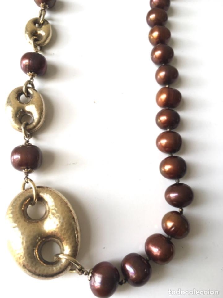 Joyeria: Collar de perlas cultivadas de r&iacute;o y plata chapada en oro. - Foto 1