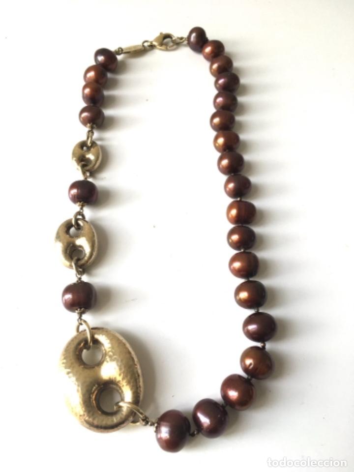 Joyeria: Collar de perlas cultivadas de r&iacute;o y plata chapada en oro. - Foto 6