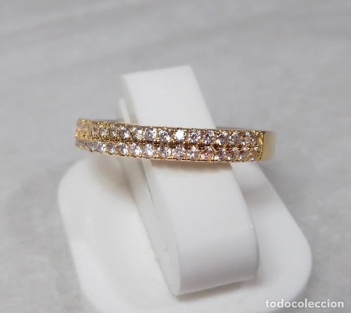 Gioielleria: Elegante anillo de plata de ley ba&ntilde;ado en oro con circonitas - Talla 16