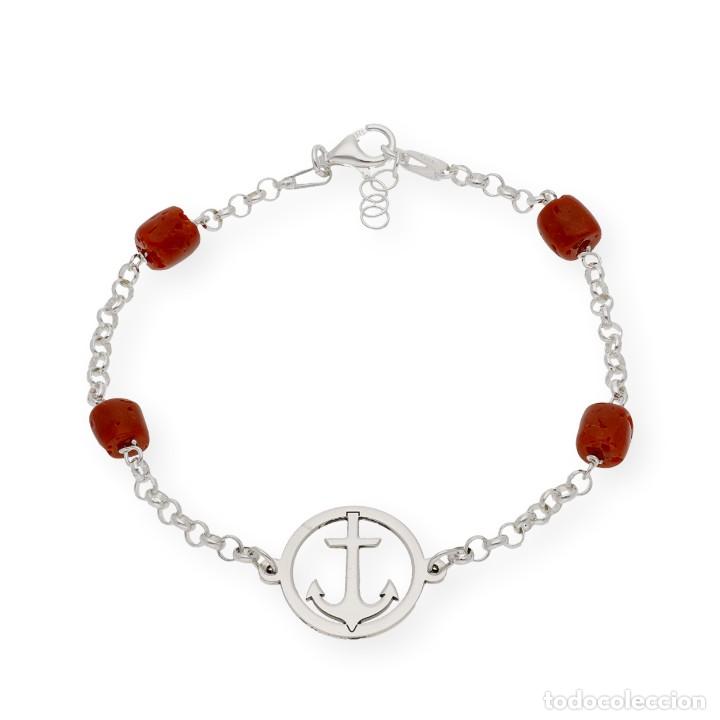 Joyeria: Pulsera de Ancla en Plata de Ley 925 con Corales - Foto 2