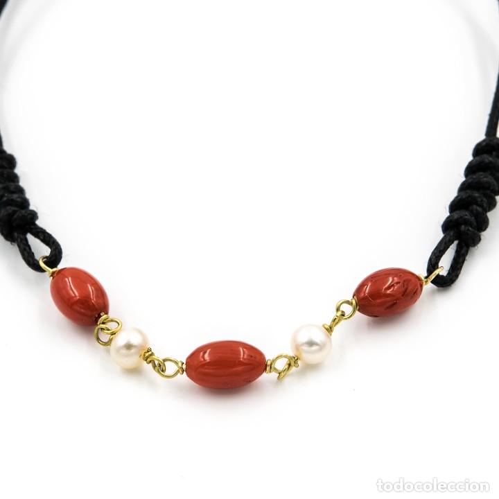 Joyeria: Pulsera con Corales Naturales, Perlas y Oro 18k Cierre Macram&eacute; Ajustable - Foto 4