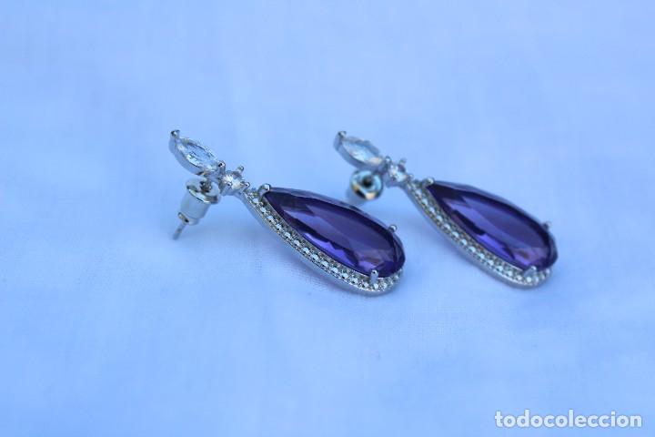 Jewelry: PENDIENTES CHAPADOS EN PLATA Y PIEDRAS DE AMATISTAS CREADAS TALLA LAGRIMA
