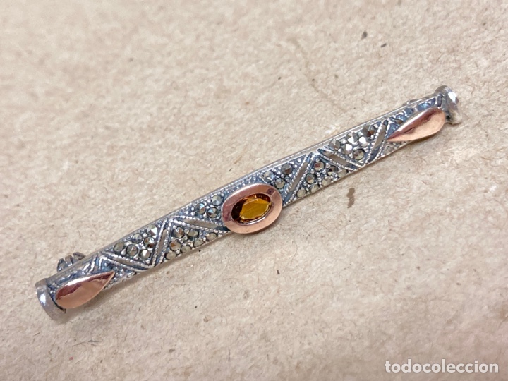 Joyeria: BROCHE ART DECO EN PLATA, ORO Y MARQUESITAS. CIRCA 1930 - Foto 5
