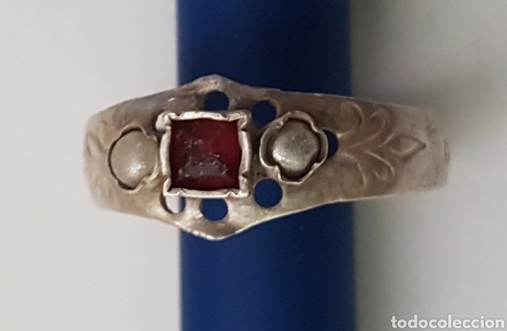 Joyeria: Antiguo anillo plata 2 perlas y rubi? - Foto 1