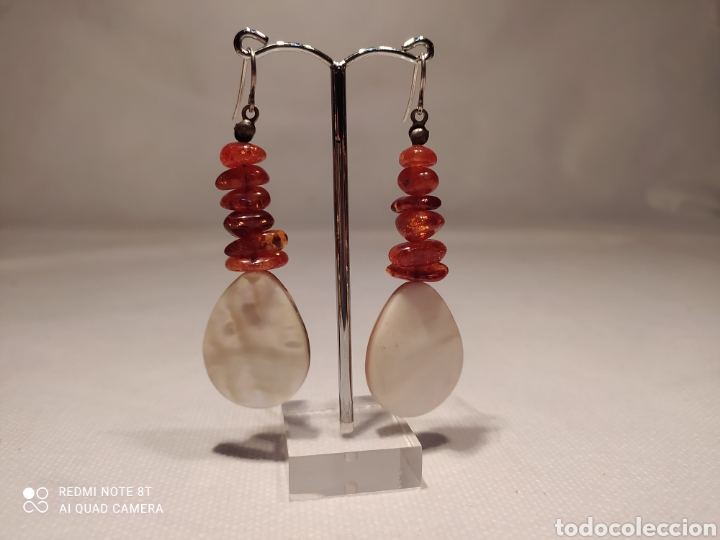 Joyeria: Pendientes de &aacute;mbar y nacar - Foto 1