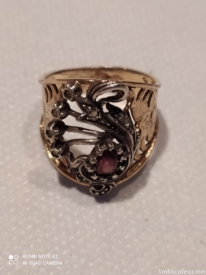 Joyeria: Anillo de plata dorada y granate. - Foto 3
