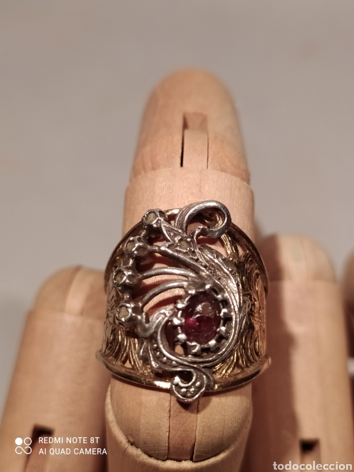 Joyeria: Anillo de plata dorada y granate. - Foto 5