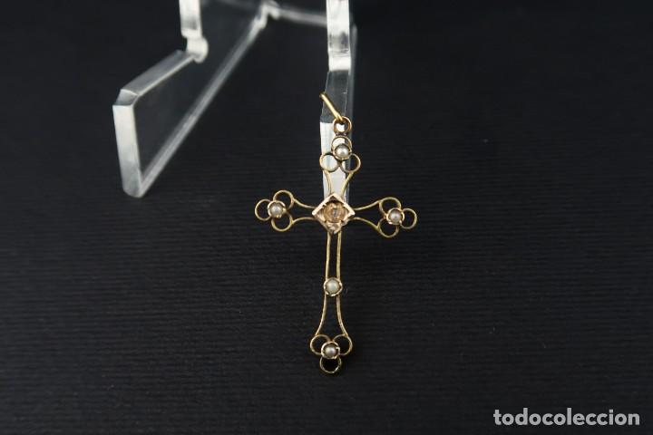 Joyeria: Antigua Cruz de Oro 14k y Perlas - Foto 1