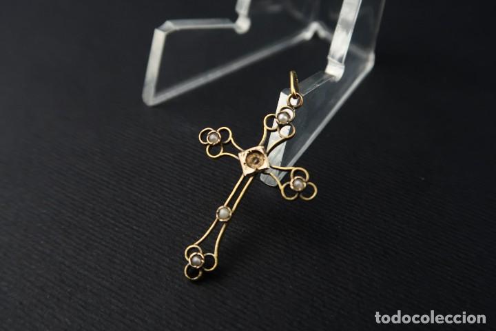 Joyeria: Antigua Cruz de Oro 14k y Perlas - Foto 2