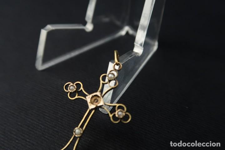 Joyeria: Antigua Cruz de Oro 14k y Perlas - Foto 3
