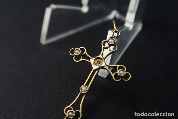 Joyeria: Antigua Cruz de Oro 14k y Perlas - Foto 4