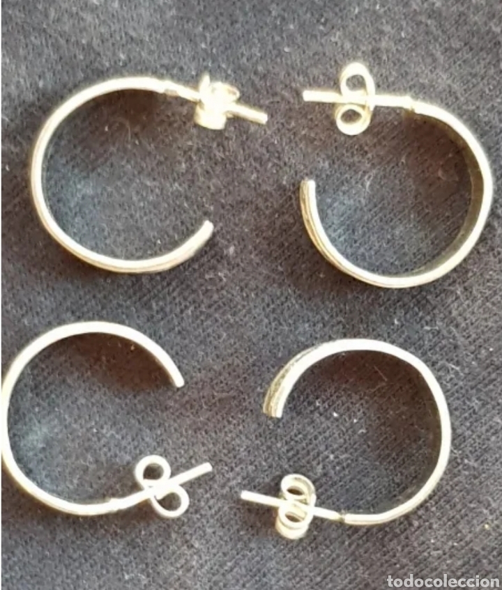 Joyeria: 2 pares de pendientes plata aro con tallados - Foto 1