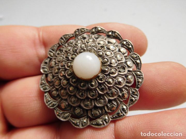 Joyeria: Broche antiguo de plata con marquesitas - Foto 2