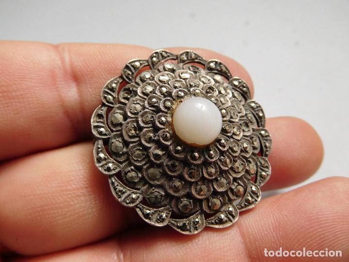 Joyeria: Broche antiguo de plata con marquesitas - Foto 3