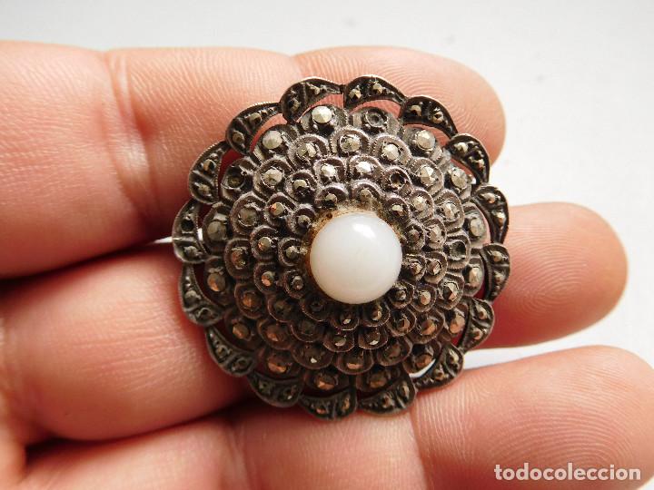 Joyeria: Broche antiguo de plata con marquesitas - Foto 4
