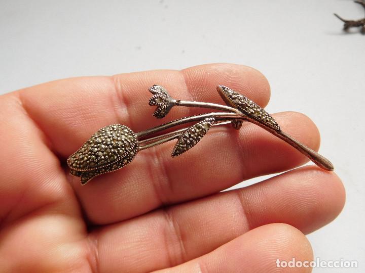 Joyeria: Broche antiguo de plata y marquesitas flor - Foto 1