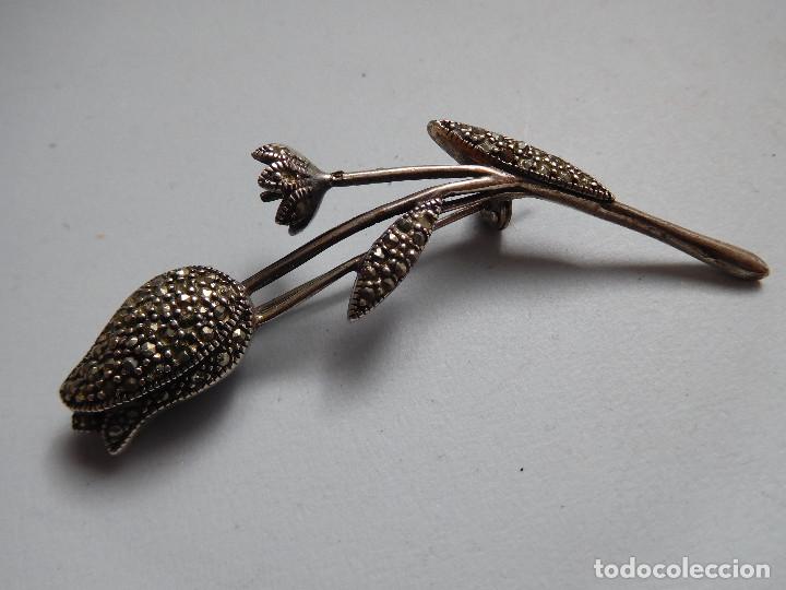 Joyeria: Broche antiguo de plata y marquesitas flor - Foto 2
