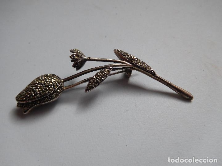 Joyeria: Broche antiguo de plata y marquesitas flor - Foto 3