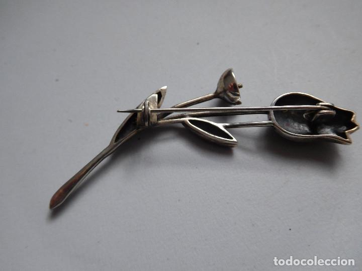 Joyeria: Broche antiguo de plata y marquesitas flor - Foto 4