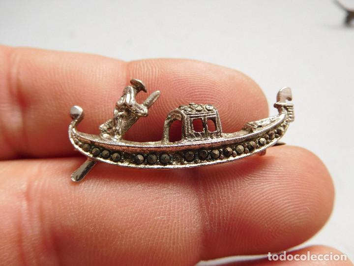 Joyeria: Broche antiguo de plata y marquesitas gondola - Foto 1