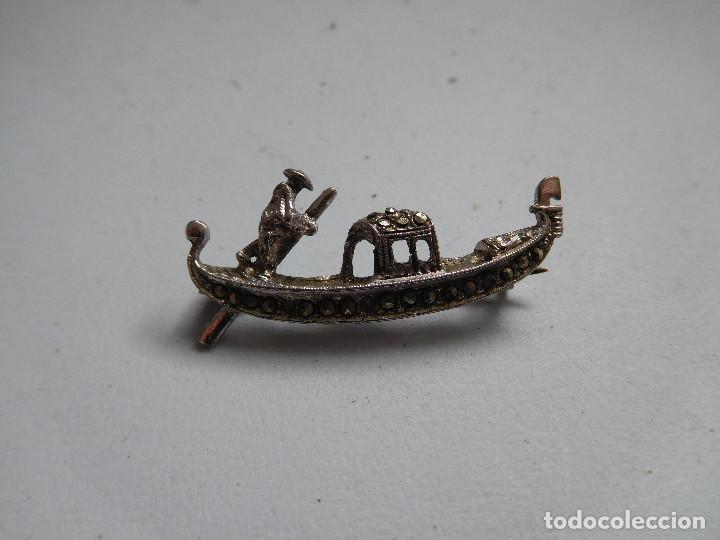 Joyeria: Broche antiguo de plata y marquesitas gondola - Foto 2