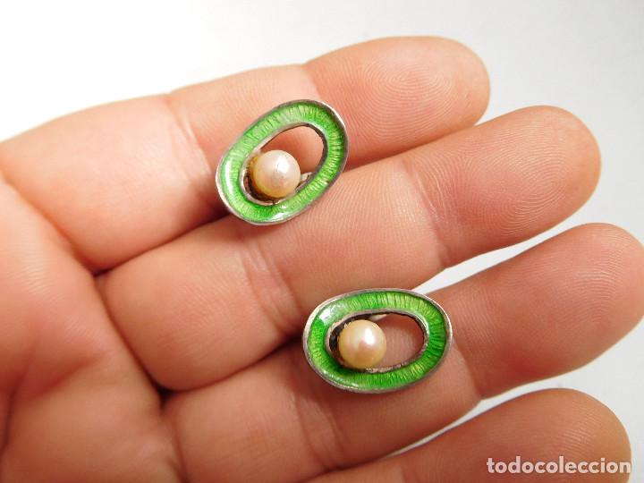 Joyeria: Pendientes de plata esmalte y perla vintage - Foto 1