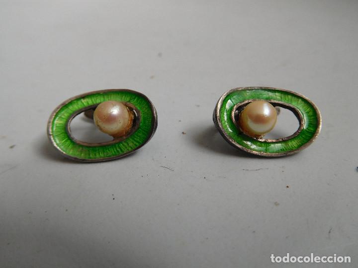 Joyeria: Pendientes de plata esmalte y perla vintage - Foto 2