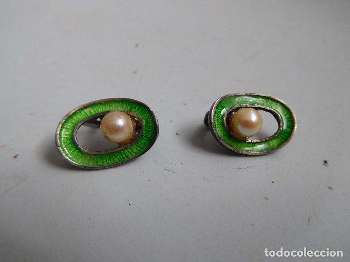 Joyeria: Pendientes de plata esmalte y perla vintage - Foto 3