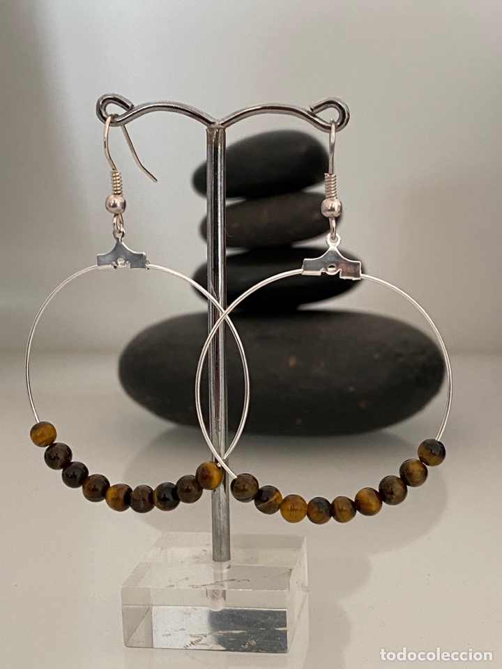 Jewelry: Pendientes aro ojo de tigre