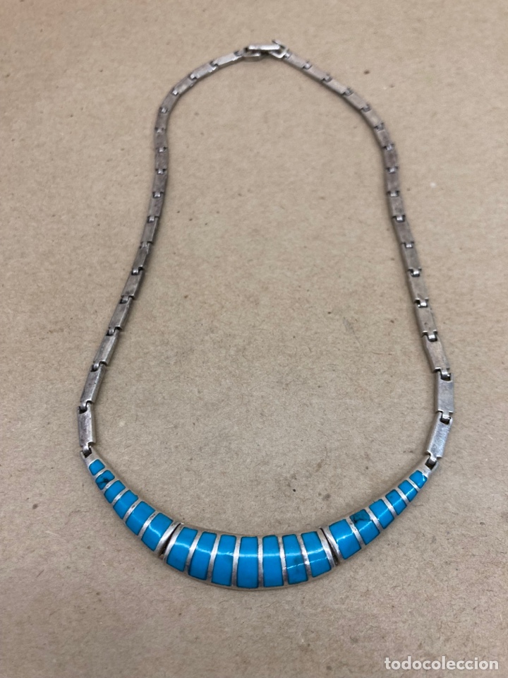 Joyeria: Collar de plata con turquesa incrustada - Foto 1