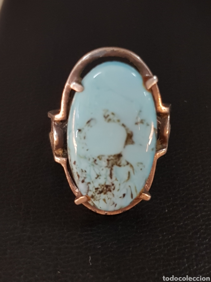 Joyeria: Anillo antiguo en plata de ley contrastada con cabuj&oacute;n turquesa . - Foto 2