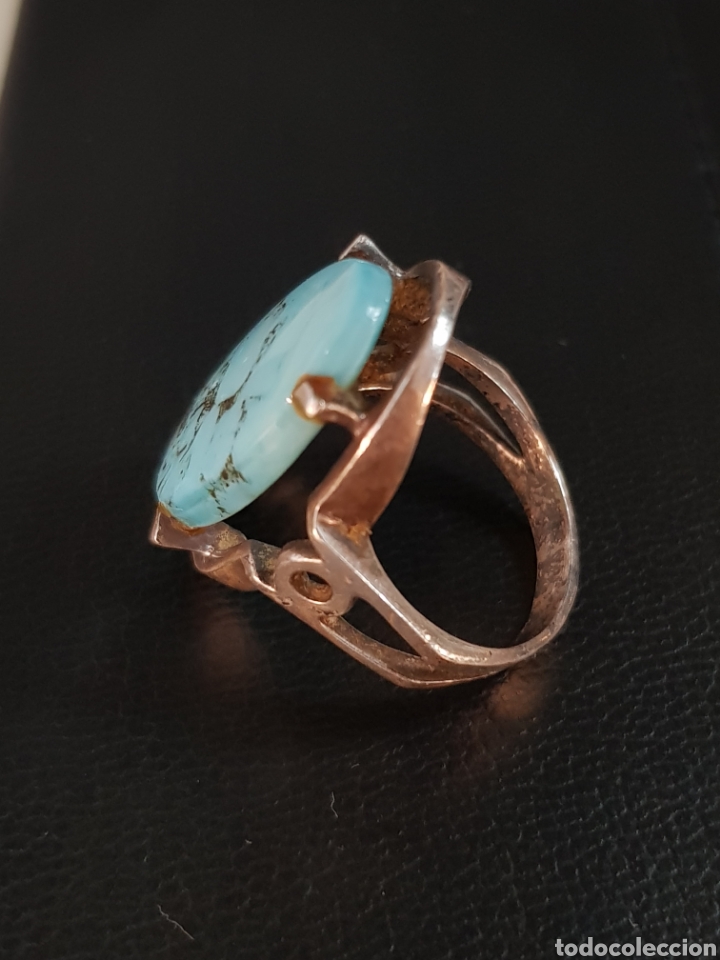 Joyeria: Anillo antiguo en plata de ley contrastada con cabuj&oacute;n turquesa . - Foto 3