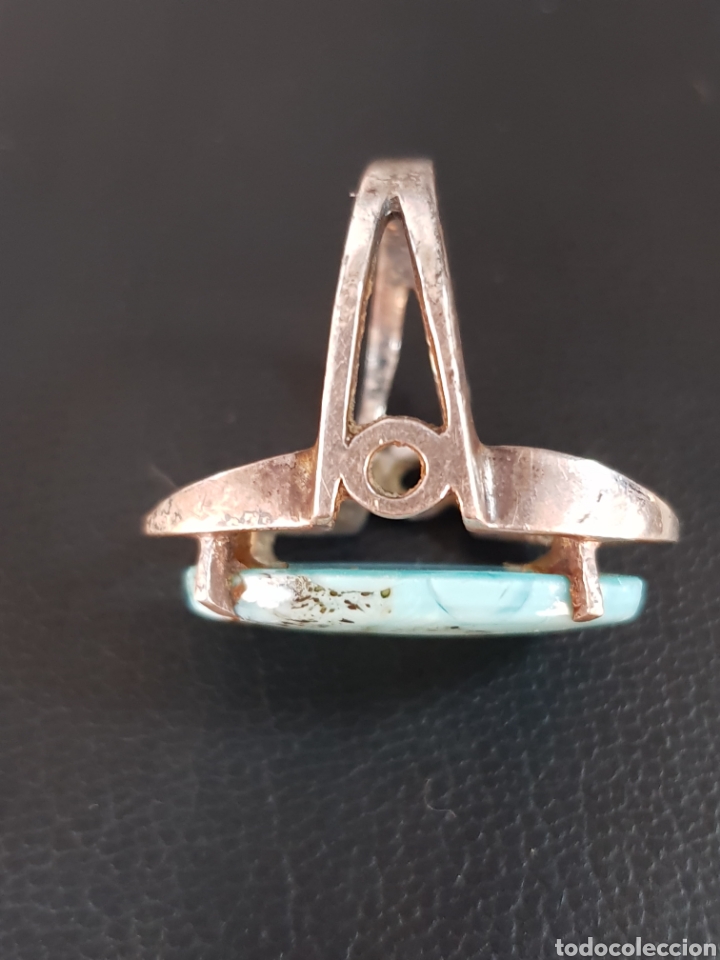 Joyeria: Anillo antiguo en plata de ley contrastada con cabuj&oacute;n turquesa . - Foto 5