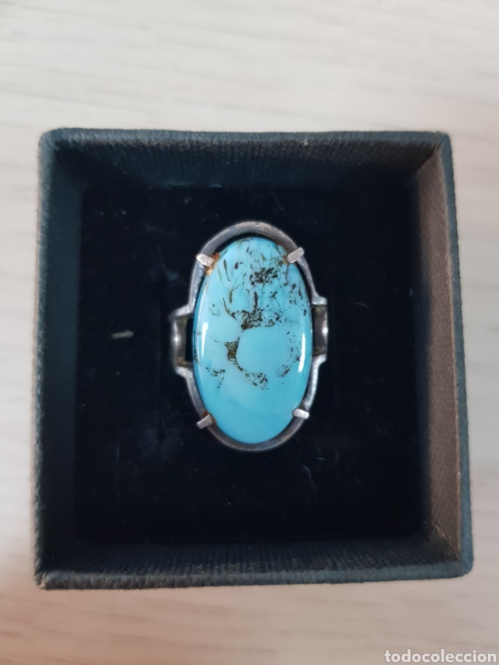 Joyeria: Anillo antiguo en plata de ley contrastada con cabuj&oacute;n turquesa . - Foto 6