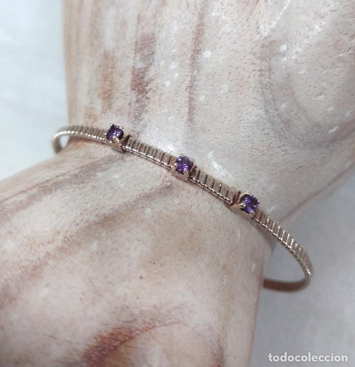 Schmuck: Bonita pulsera - brazalete de plata de ley con circonitas - Medida interior 6 x 4.50 cm.