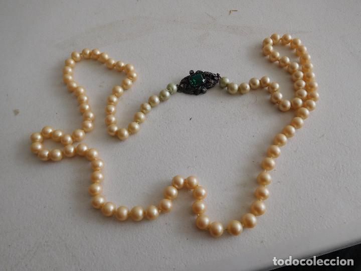 Joyeria: Collar de perlas antiguo con cierre de plata y piedras - Foto 1