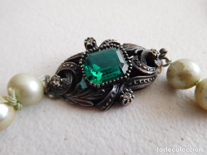 Joyeria: Collar de perlas antiguo con cierre de plata y piedras - Foto 2