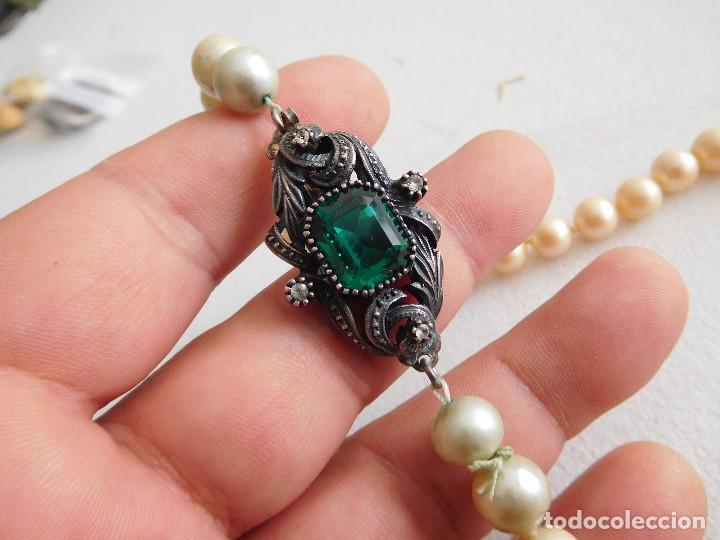 Joyeria: Collar de perlas antiguo con cierre de plata y piedras - Foto 3