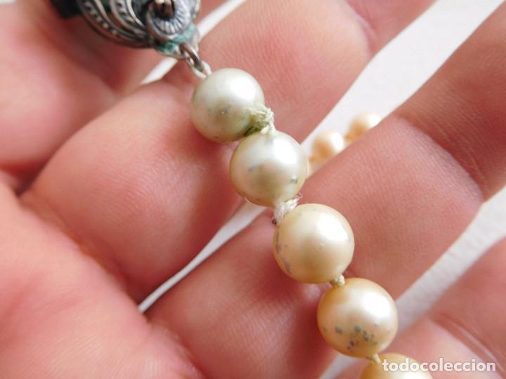 Joyeria: Collar de perlas antiguo con cierre de plata y piedras - Foto 6