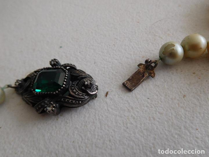 Joyeria: Collar de perlas antiguo con cierre de plata y piedras - Foto 7