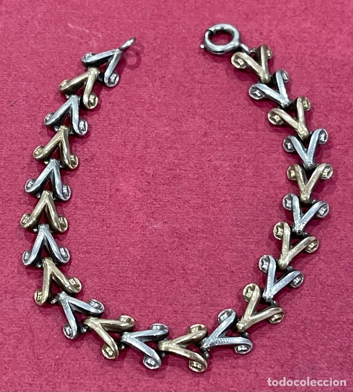 Joyeria: Bonita pulsera antigua, de &eacute;poca Art Dec&oacute;, en plata de ley y plata Vermeille.